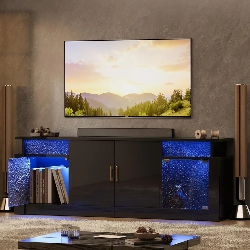 

TV Stand for 55 65 inch TV, LED Entertainment Center with Storage Cabinets & Adjustable Shelves, Modern TV Console