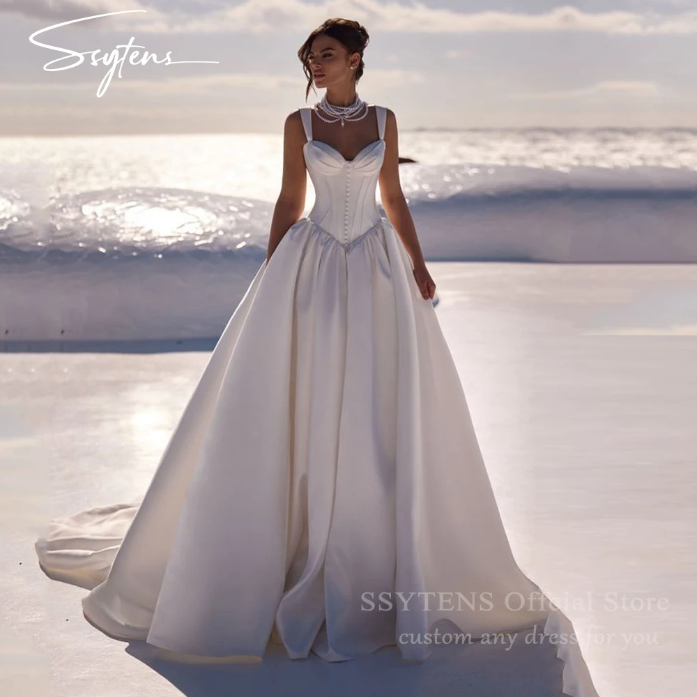 

SSYTENS Trendy Satin Wedding Dresses For Woman Bride Dress Sleeveless Sweetheart Bridal Gowns Pleat Robe De Mariée Customized
