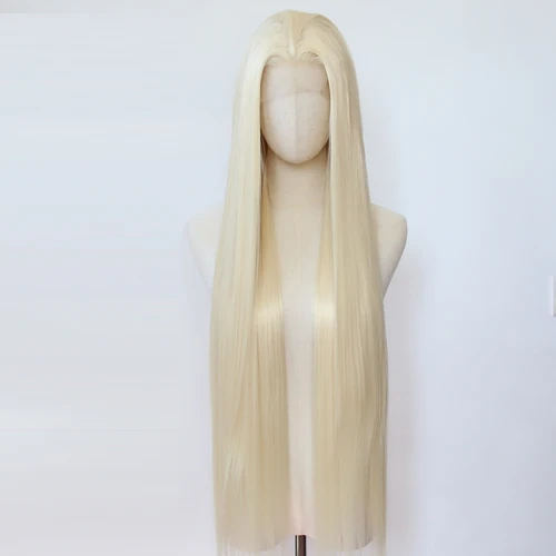 Peluca con malla frontal sintética rubia, 40 pulgadas, larga y recta, rubia 613, peluca sintética con malla frontal, línea de cabello Natural prearrancada