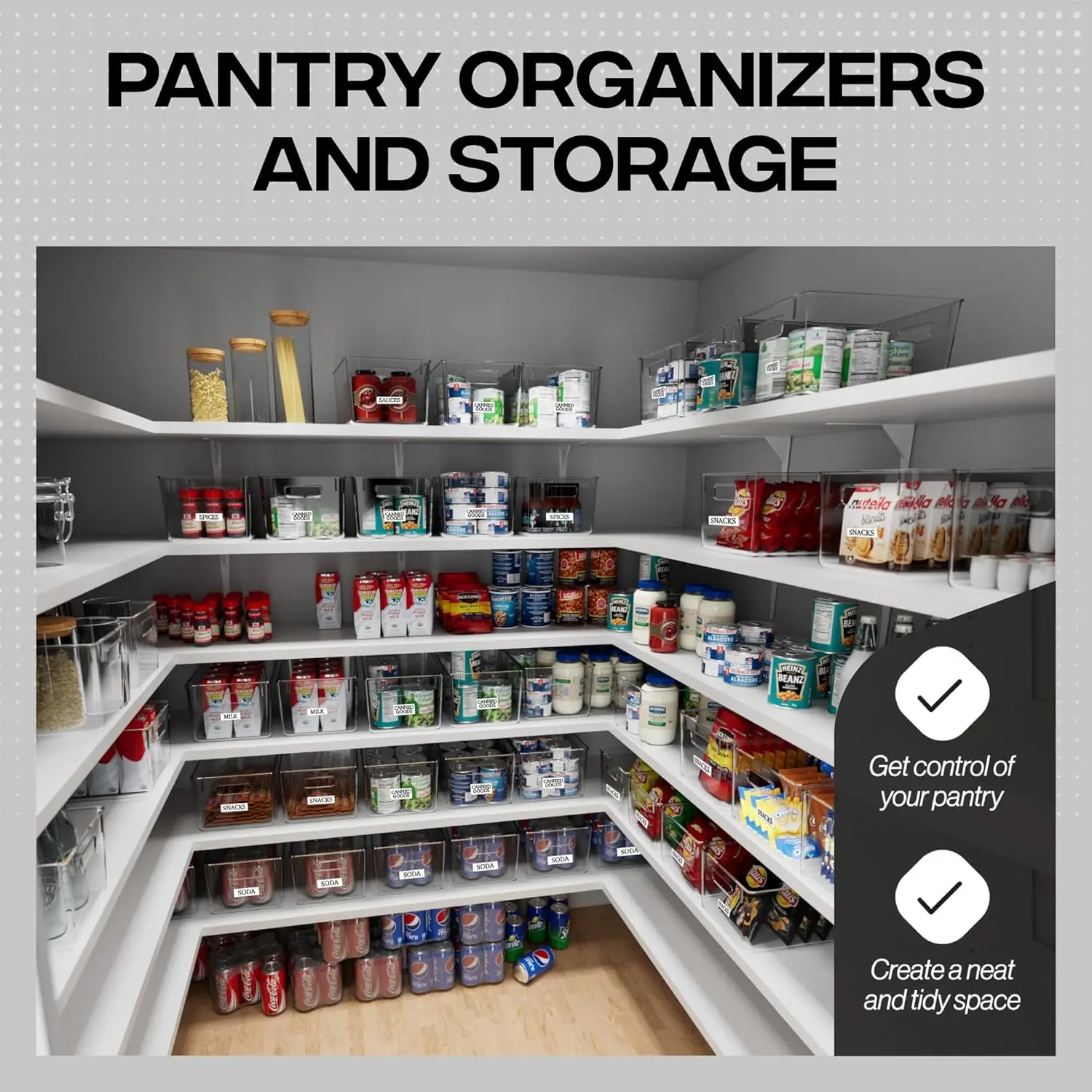 Clear Storage Bins – Pantry Organizers & Storage Containers, Cabinet Organizer - Home Organization Must Haves