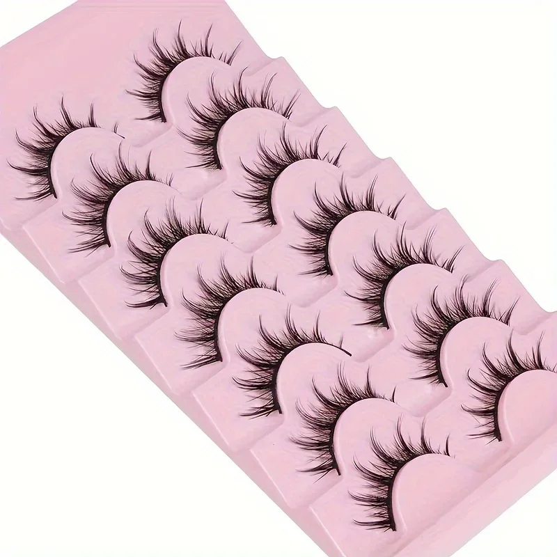 7 Paar Manga-Wimpern – natürlicher Look, 3D-Volumen, dünn, flauschig, stachelig, Anime- und Cosplay-Wimpern – Packung – Detail 5