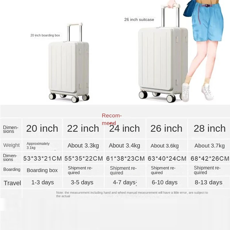 Front Opening Suitcase Multifunctional 20 Inch Carrier ABS + PC Lightweight Luggage Large Capacity Password Box maletas viaje