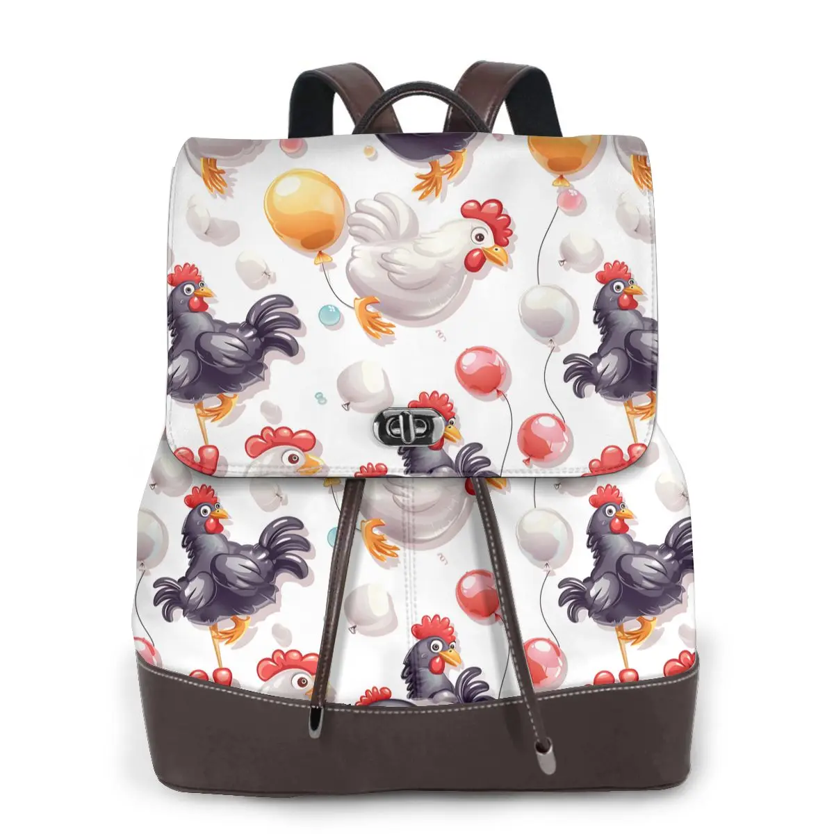 수탉과 풍선 3D 패턴 새로운 인기     여성용 백팩 디자이너 고품질 가죽 심플 패션 대용량 백팩