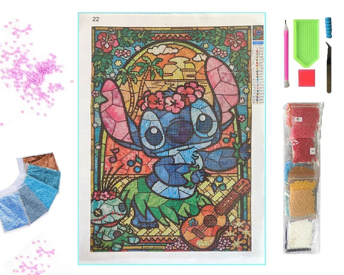 5D Blue Pink Lilo & Stitch X-626 Disney Colorful Graffiti Cartoon Love DIY Hand Diamond Painting Embroidery Kids Home Decor Gift