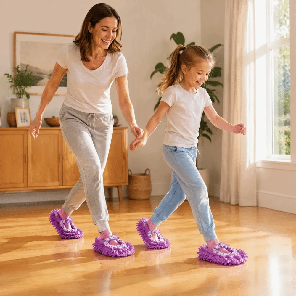 Portable Chenille Mop Slippers Purple 30*12cm Cleaning Shoe Covers Microfiber Mop Slippers For Office Floor
