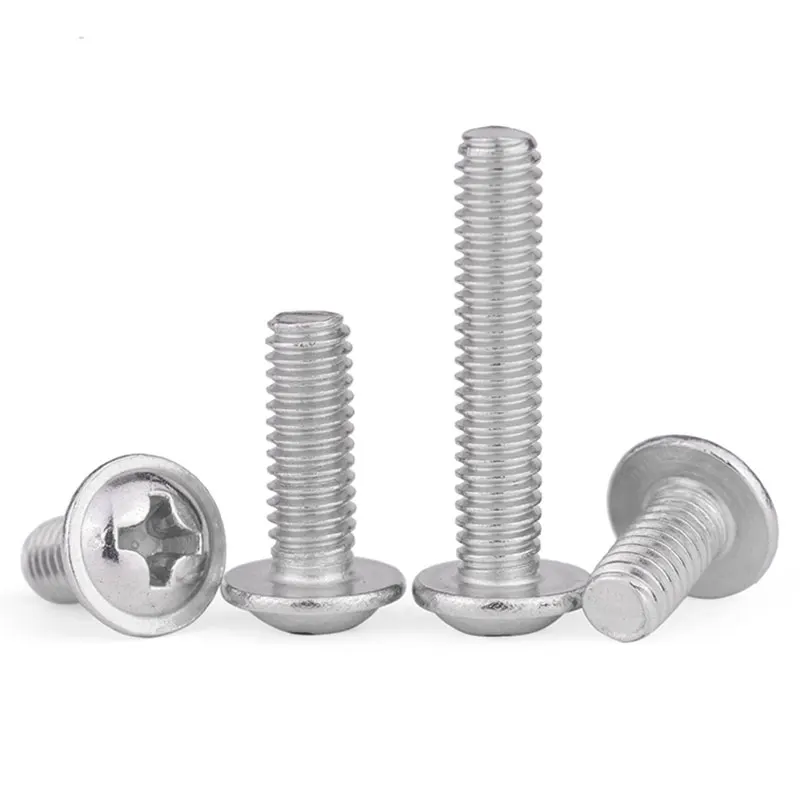 10~100pcs 304 Stainless Steel Cross Phillips Pan Round Truss Head With Washer Padded Collar Screw Bolt M1.4 M2 M2.5 M3 M4 M5 M6