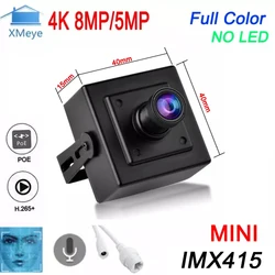 Without Full Color XMeye 4K 8MP 6MP IMX415 indoor Metal H.265+ Face Detection ONVIF Audio POE IP Surveillance Mini Camera
