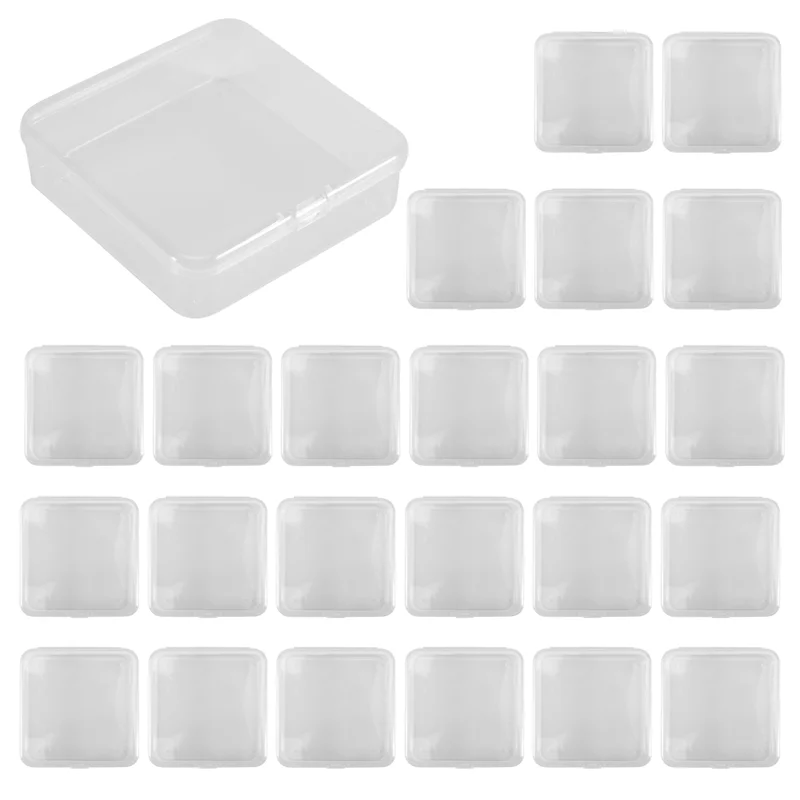 A36T-24 Pcs Mini Plastic Storage Containers Box, 3.3X3.3 Inches Empty Hinged Box, For Jewelry, Hardware, Game Pieces, Crafts