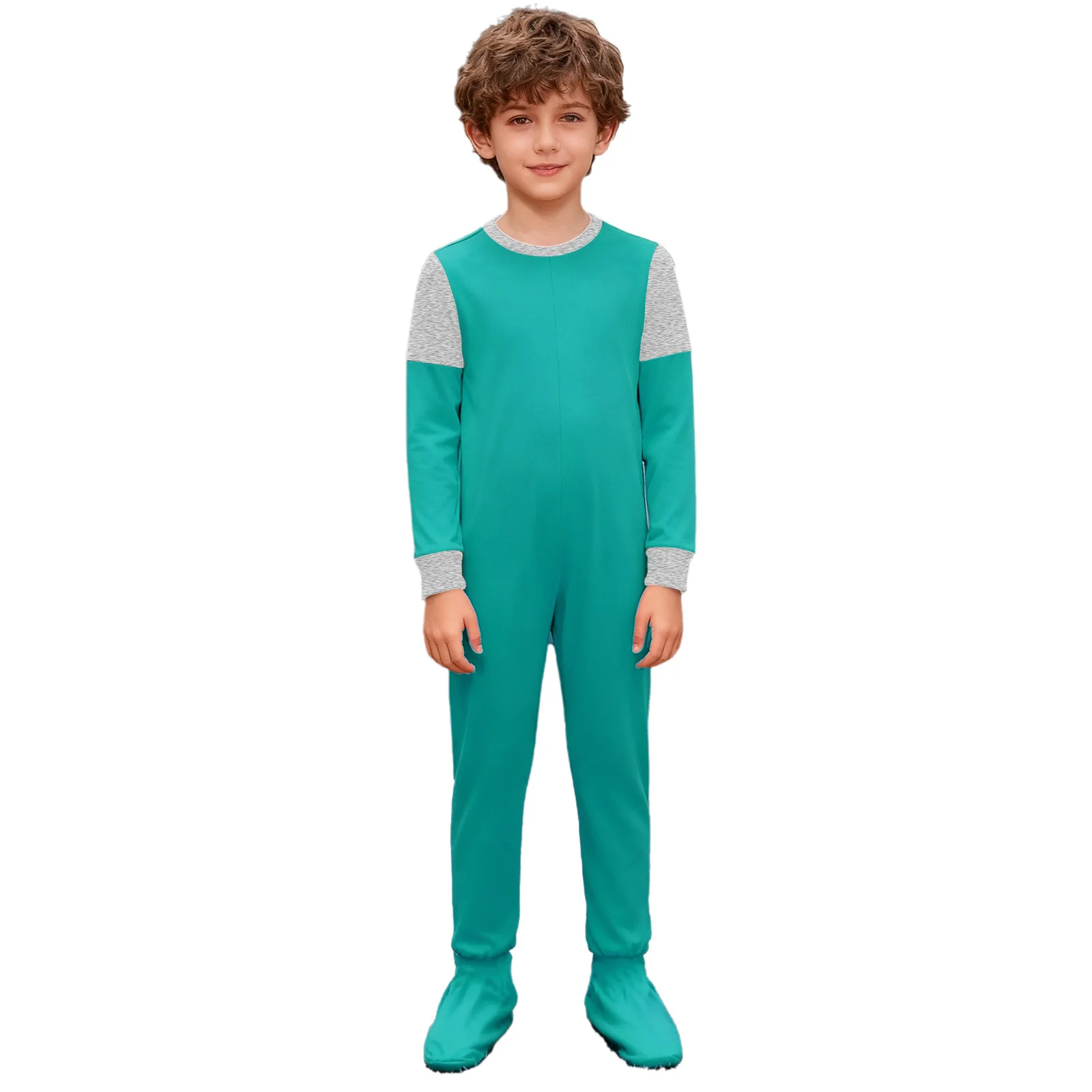 

Kids Boys Girls Special Needs Adaptive Clothing Round Neck Long Sleeve Full Zipper Footed Jumpsuit for Gymnastics Dance Bodysuit