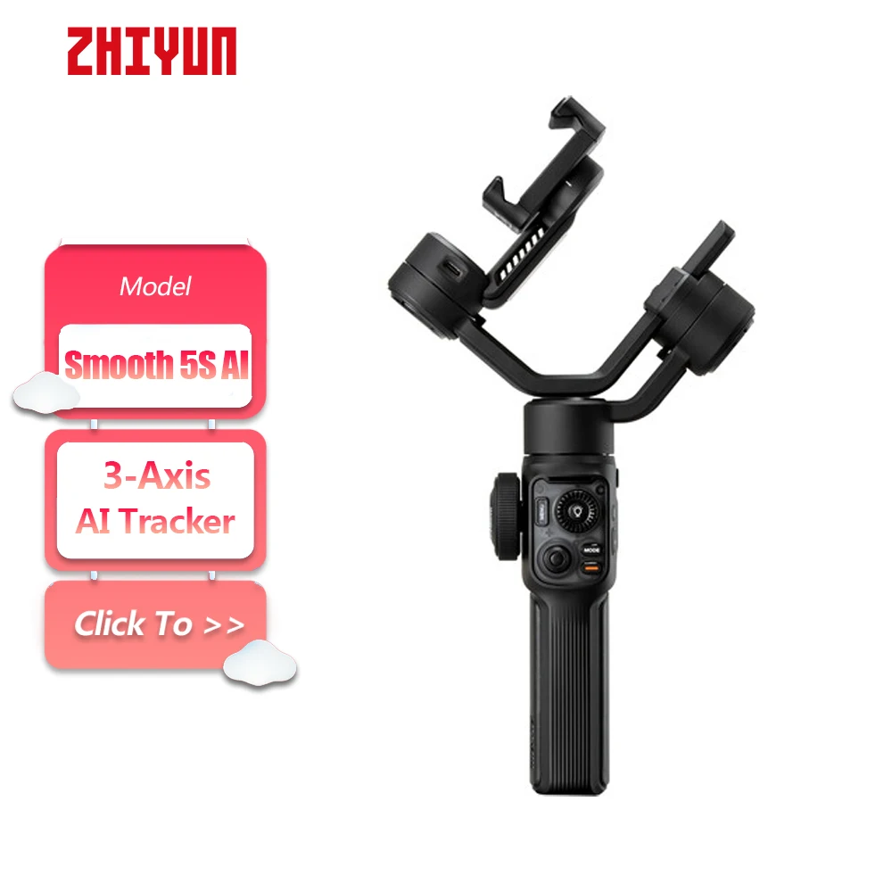 ZHIYUN Smooth 5S AI 3-Axis Gimbal Stabilizer for Smartphone iPhone Gimbal with Built-in Fill Light Supports Gesture Control