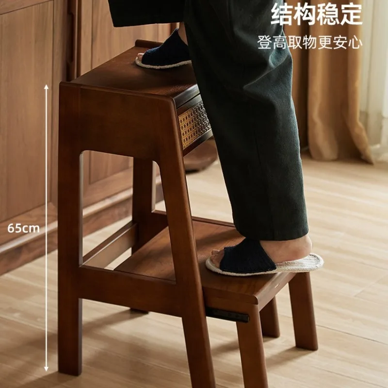 Solid Wood Stool Household Creative Multi-functional Shoe Stool Dual-purpose Kitchen Living Room Climbing Two-step Ladder Stool