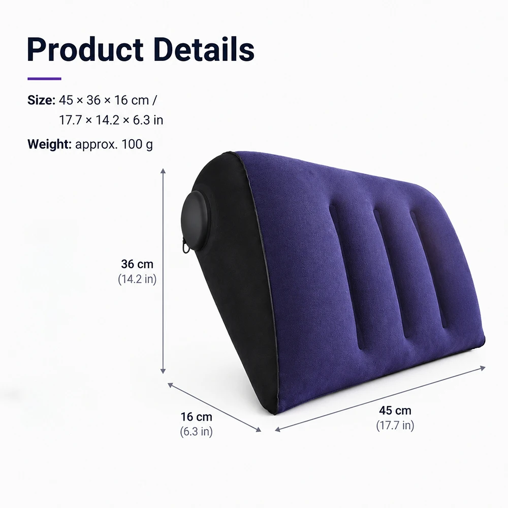 Press to Inflate Inflatable Lumbar Pillow Portable Flocking Air Cushion Outdoor Camping Travel Car Office Back Support Pillow
