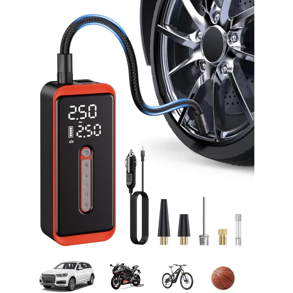 

Upgraded Electric Tire Inflator Portable Air Compressor 12V DC, 150PSI Cordless Air Pump with LED Light