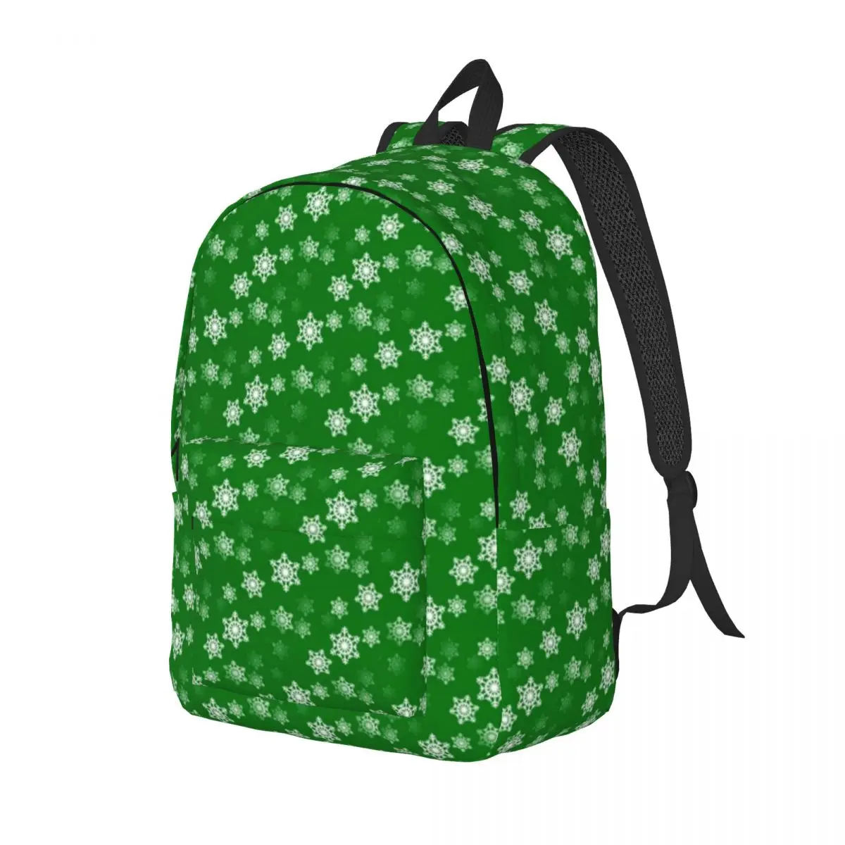 Small White Snowflake On Christmas Green Backpack Elementary High College School Student Abstract Bookbag Teens Daypack Gift