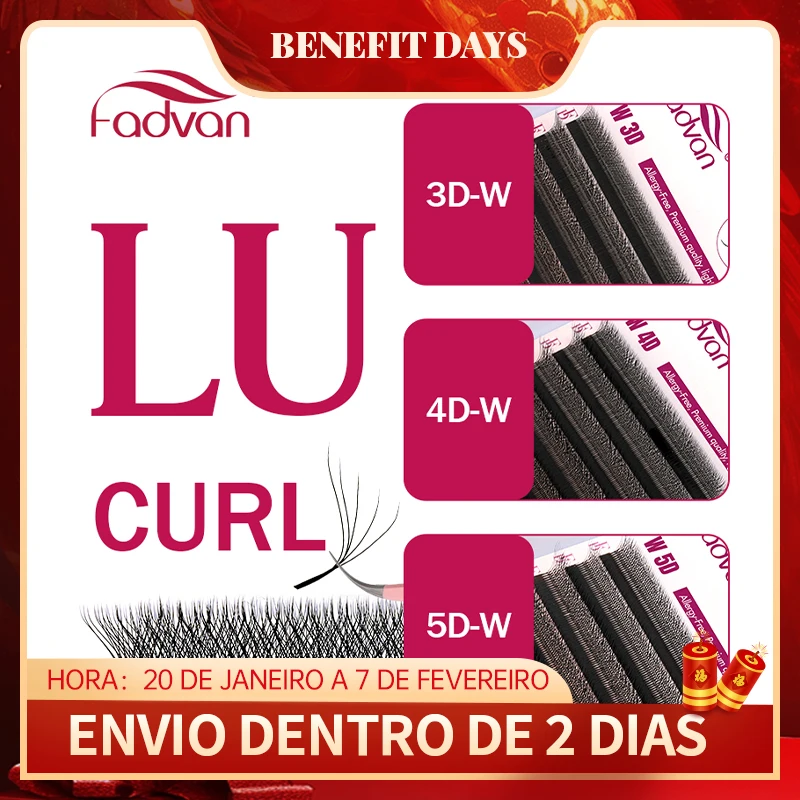 FADVAN L/LU/L+ Curl 3D/4D/5D W Lashes Fox Eyes 0.07 W Shape Eyelash Extensions 8-15mm Natural Soft Professional Lash 12 Rows