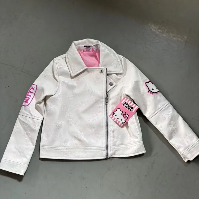 

Sanrio HelloKitty Anime Peripheral Children's Clothing Girls Children's Autumn New Leather Jacket Locomotive Jacket Holiday Gift