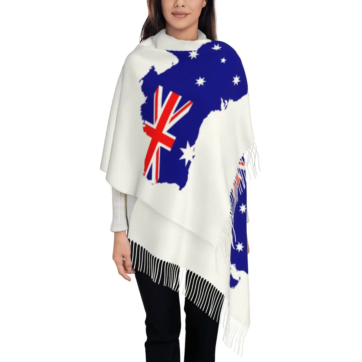 

Изготовленный на заказ шарф с флагом Австралии и картой, женский длинный зимне-осенний теплый платок с кисточками, унисекс, австралийские патриотические шарфы