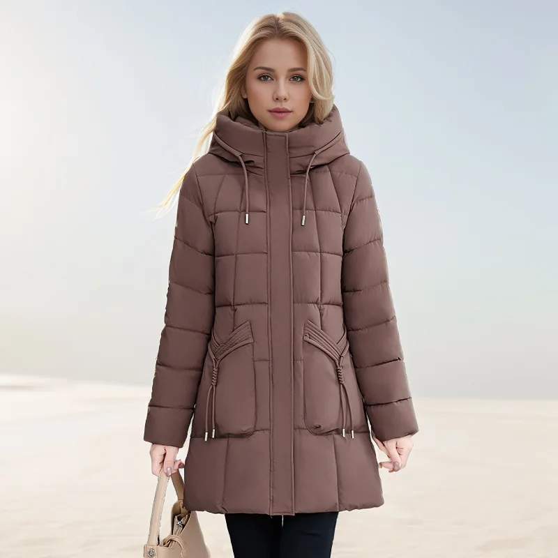 

Женская зимняя куртка-парка, однотонная стеганая куртка на молнии с капюшоном больших размеров для женщин, новый бестселлер, женское пальто