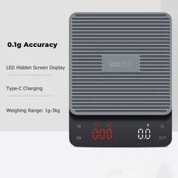Xiaomi SENSSUN Electronic Coffee Scale 3kg High Precision Two Timing Modes Touch Pad Keys 300mAh Rechargeable Digital LCD Scale