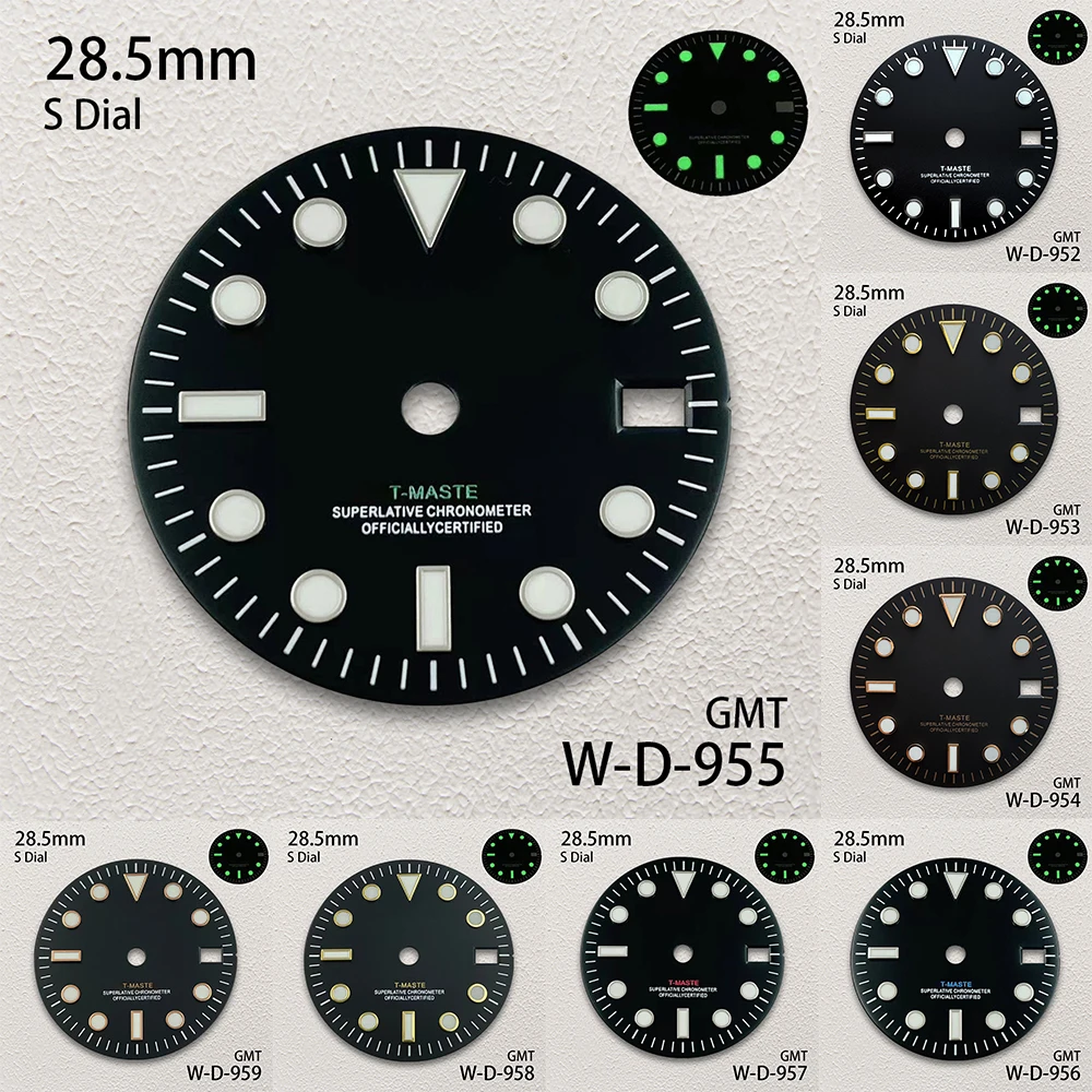 

28.5mm S Logo GMT Dial Fit NH34 Japanese Movement Green Luminous Watch Modification Accessories