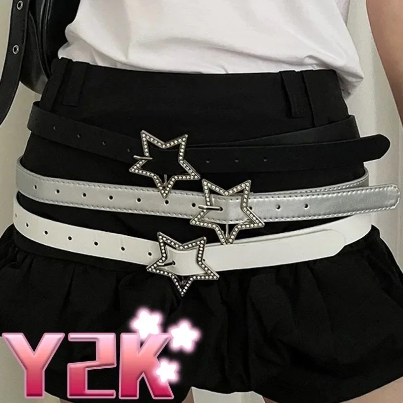 Ceinture en cuir rétro avec étoile, ceinture ornée de reliure élastique, accessoires de décoration de mariée avec biscuits roses, Rotterdam, Y2K