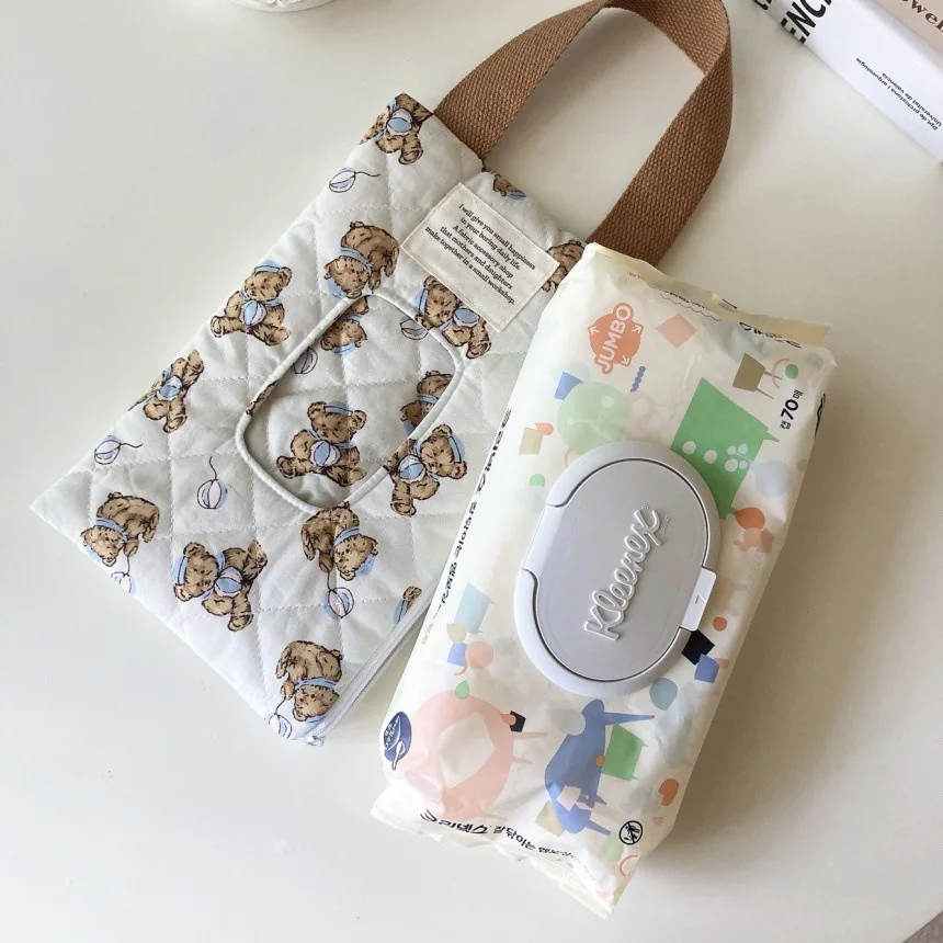 1pc 13x6x24cm Balloon Teddy Quilted Cotton Wet Wipes Bag Car Outing Pushcart Portable Hanging Cloth Tissue Box view 4