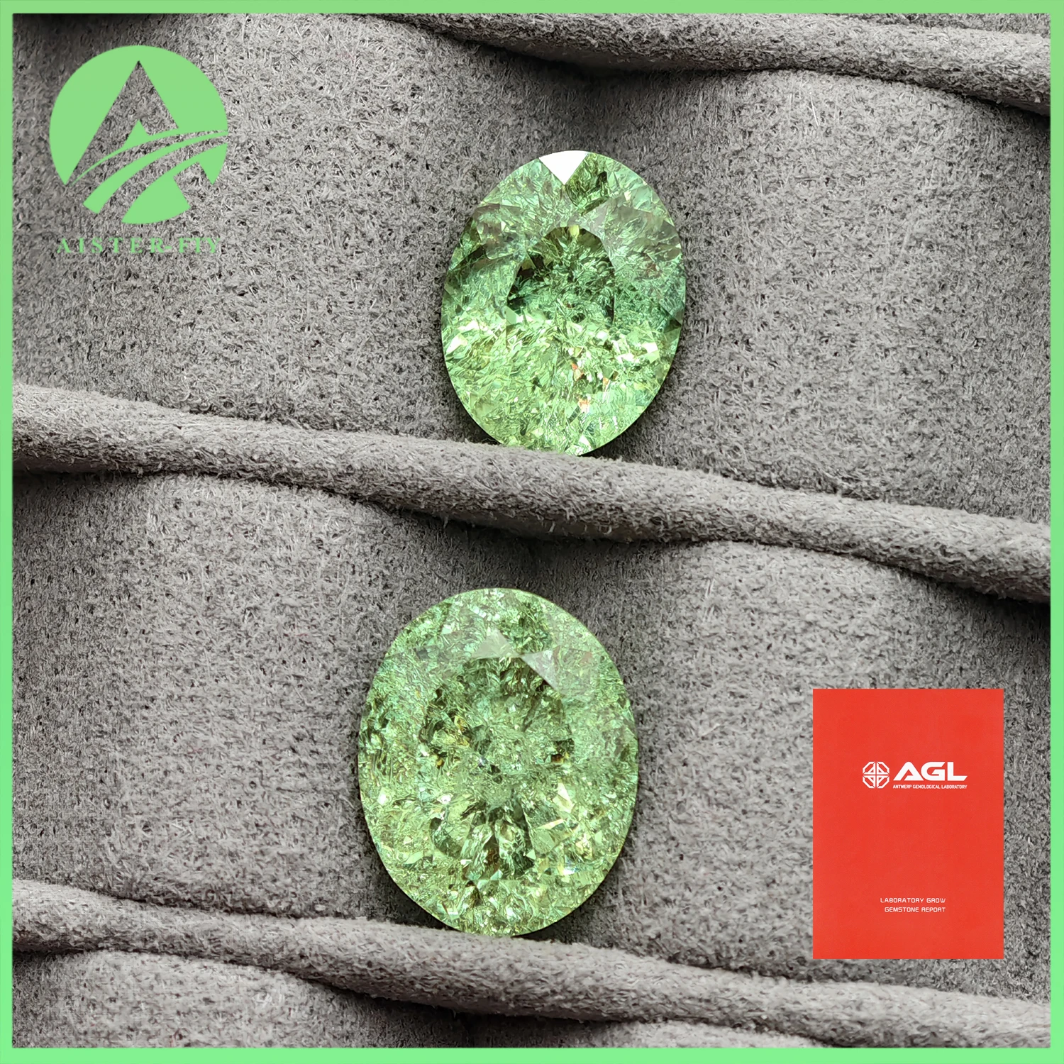 Lab Grown YAG Garnet Hydrothermal Synthetic Gemstones Oval Cut Cracked Ice Cut L-Green Color Loose Gemston with AGL Certificate