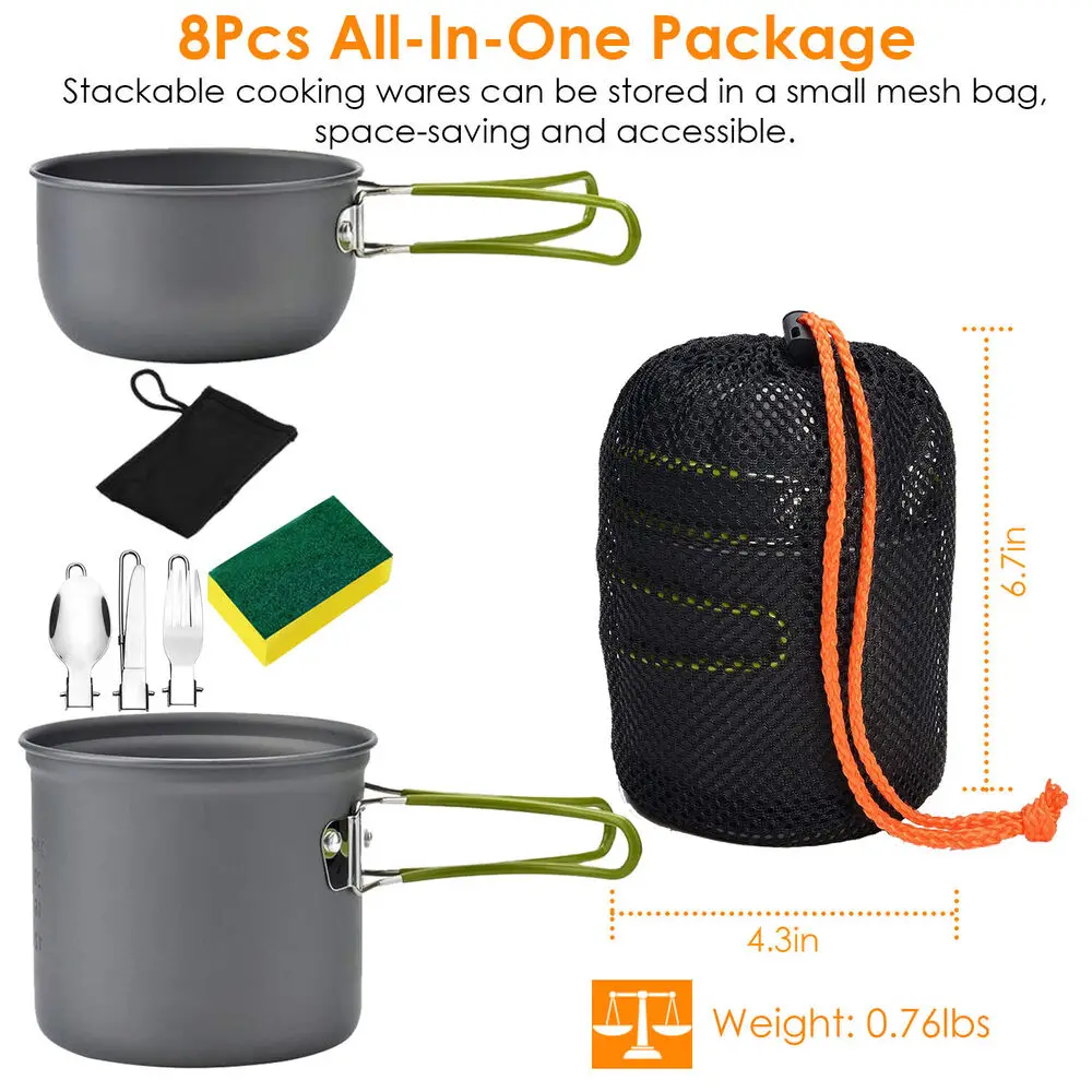 Camping Pot Set Outdoor Cooking Tableware for Hiking Trekking Picnic Fishing Mountaineering