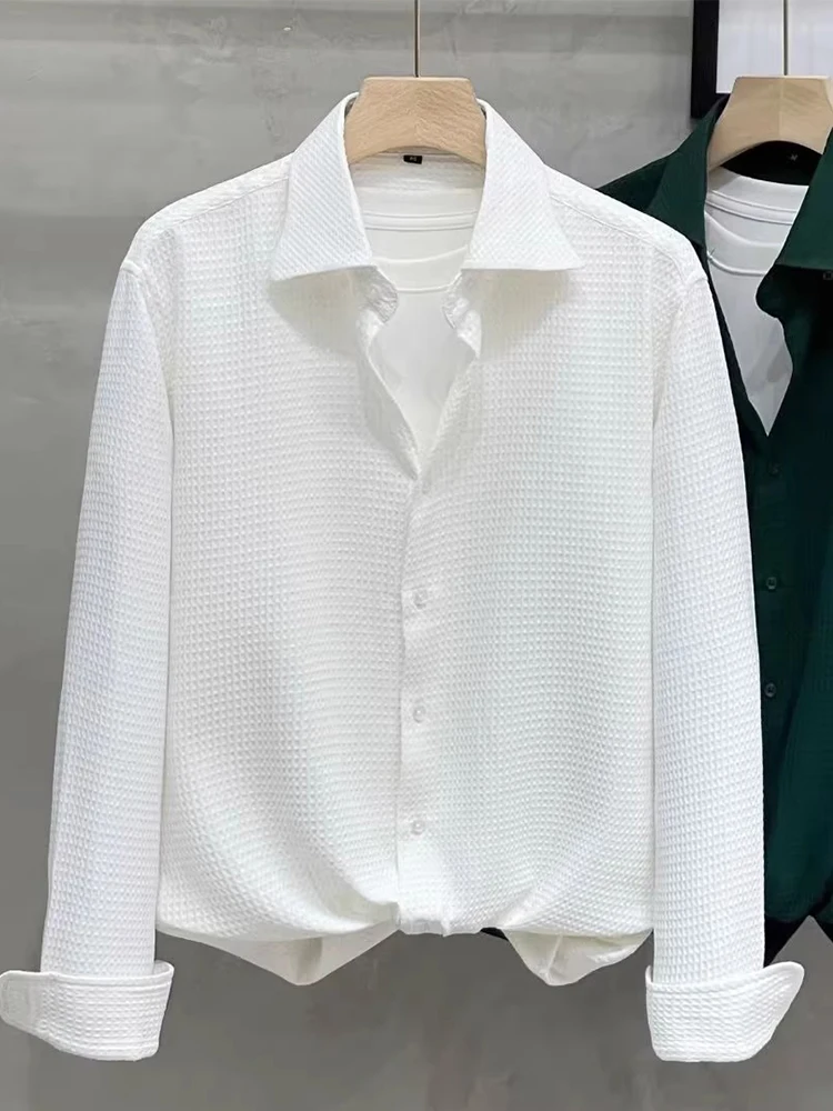 

Casual Long Sve Men's irt Spring Autumn New Korean Version Faion High-End Feeling Wfle Pattern Outerwear irt