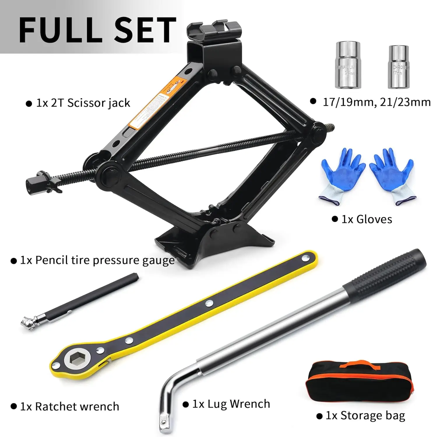 2 Ton Car Jack Kit, Tire Jack Tool Kit, Universal Car Emergency Kit with Lug Wrench, Heavy Duty Material Scissor Jack for Car SU