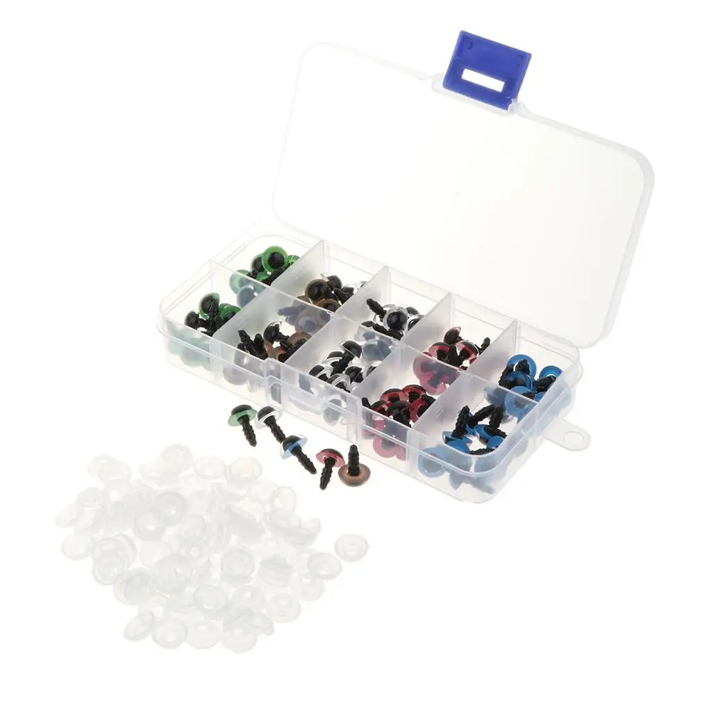 ตาพลาสติกนิรภัยขนาด 8-12 มม. พร้อมแหวนรอง สำหรับตุ๊กตาหมี ตุ๊กตาสัตว์ ของเล่นตุ๊กตาเย็บปักถักร้อย DIY งานฝีมือ แพ็ค 100 ชิ้น