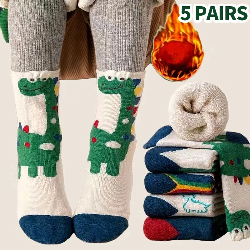 5 Paar Winter-Kinder socken, warme Babys ocken, Cartoon-Socken, dicke Socken für Kinder, Mädchen und Jungen