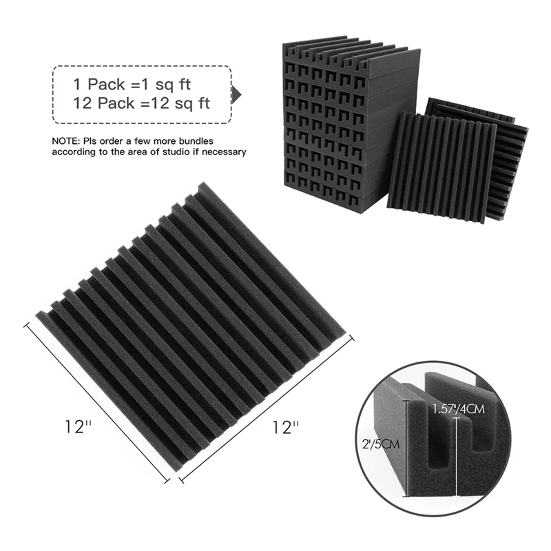 12 Packs Acoustic Foam Board,Grooved Sound Board,High-Density Acoustic Board,For Acoustic Treatment&Wall Decor,30X30x5cm