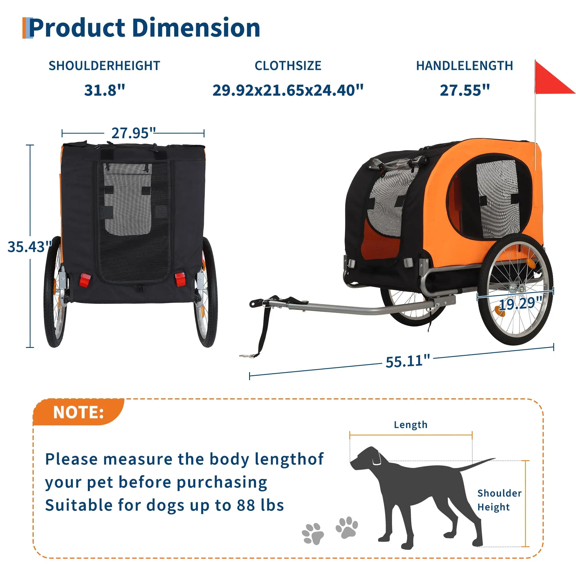 Dog Bike Trailer,88 lbs Pet Cart with Quick Release Wheels & Foldable Frame– Waterproof 600D Oxford Cover – Mesh Windows – Easy Assembly – for Small to Medium Pets - view 2