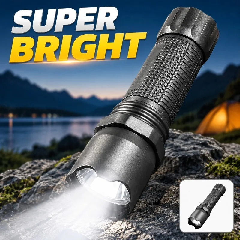 LED Powerful Flashlight Rechargeable Multi-purpose Long-range Beam Ultra Compact for Household Use Equipped Side Lamp Handy