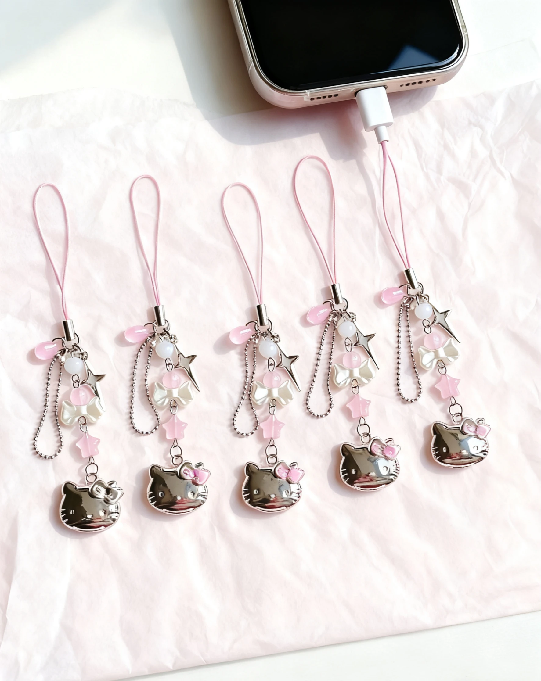 Gantungan Ponsel Gadis Kucing Lucu, Gantungan Tas, Liontin Tali, Hadiah Ulang Tahun, Gantungan Universal, Liontin Kartun Pink Sanrio