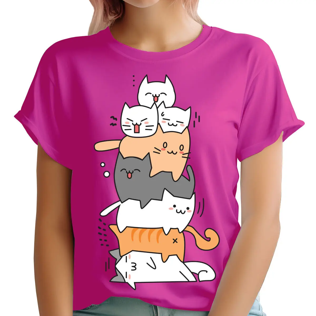 

Cat Lover Funny Mama Gift For Her Cute Animal Lovers Womens T-Shirts Top #NED