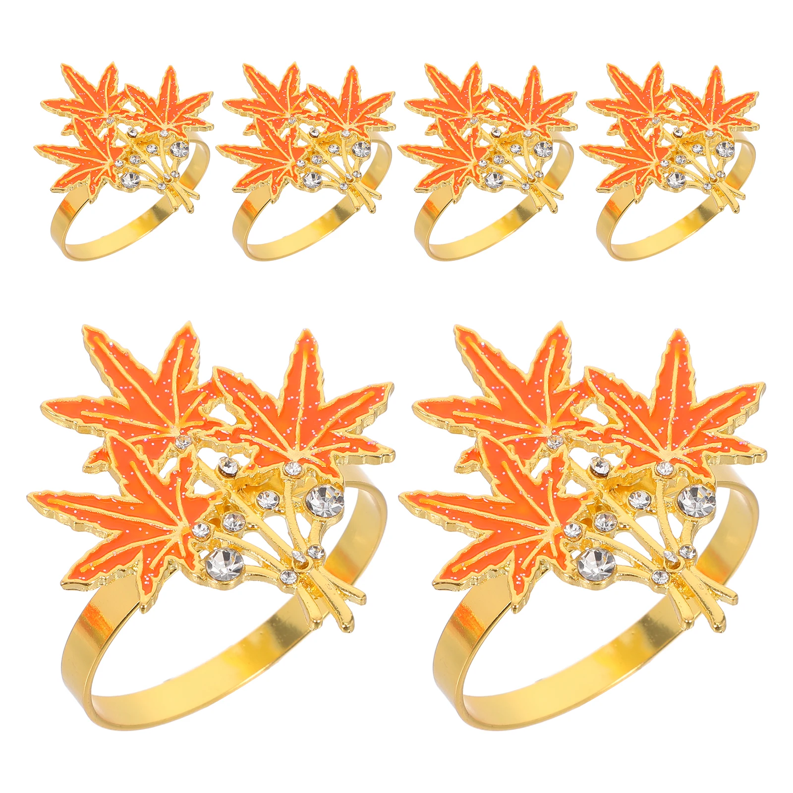 

6Pcs Elegant Maple Leaf Napkin Rings Sparkling Rhinestones Thanksgiving Table Decor Fall Metal Buckles Party Supplies