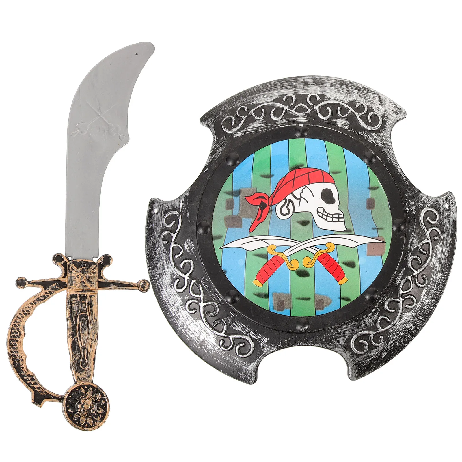 

1 set Pirate Shield Toys Sword Set Kids Foam Plastic Halloween Party Costume Role Play Accessories Pretend Play