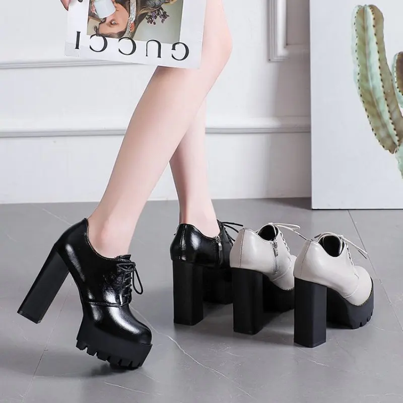 New Women Black White Ankle Boots Super High Heels Square Heels Boots Zip Insole Sexy Women Boots Verclo Fashion Spring and Fall