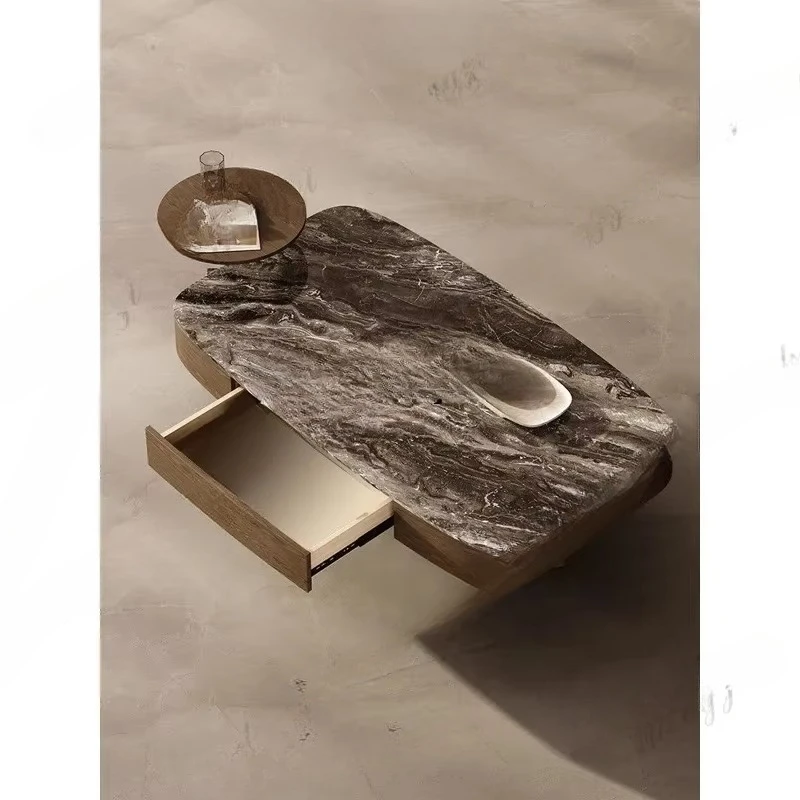 Natural luxury stone coffee table Venice brown  style living room storage coffee table