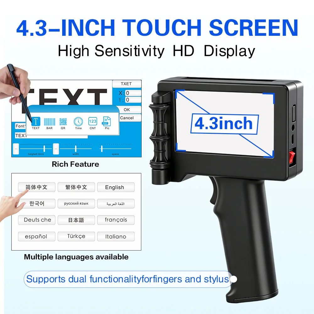 

Portable Handheld Coding Device for QR Bar Code Production Date 4.3 Inch HD Screen Inkjet Printer 12.7mm Labeling Machine with Q