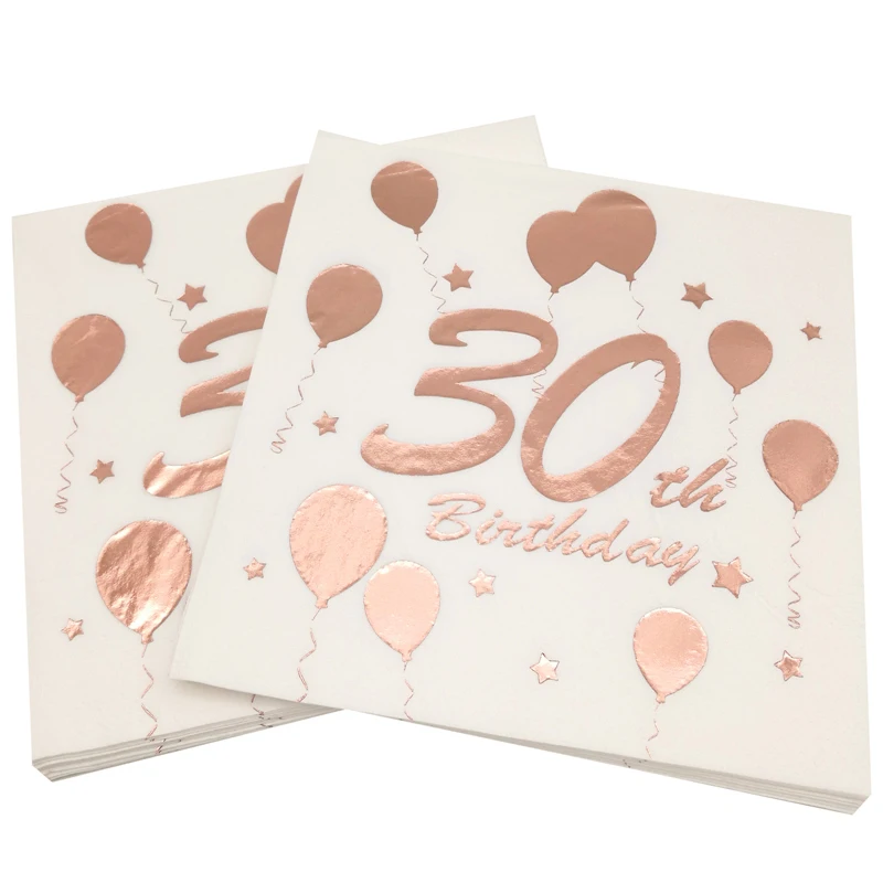 1 Beutel Roségold Happy Birthday 30. 40. 50. 60. Papier Einweg-Serviettengewebe Erwachsener Geburtstag Home Party Jubiläumsdekoration – Detail 2