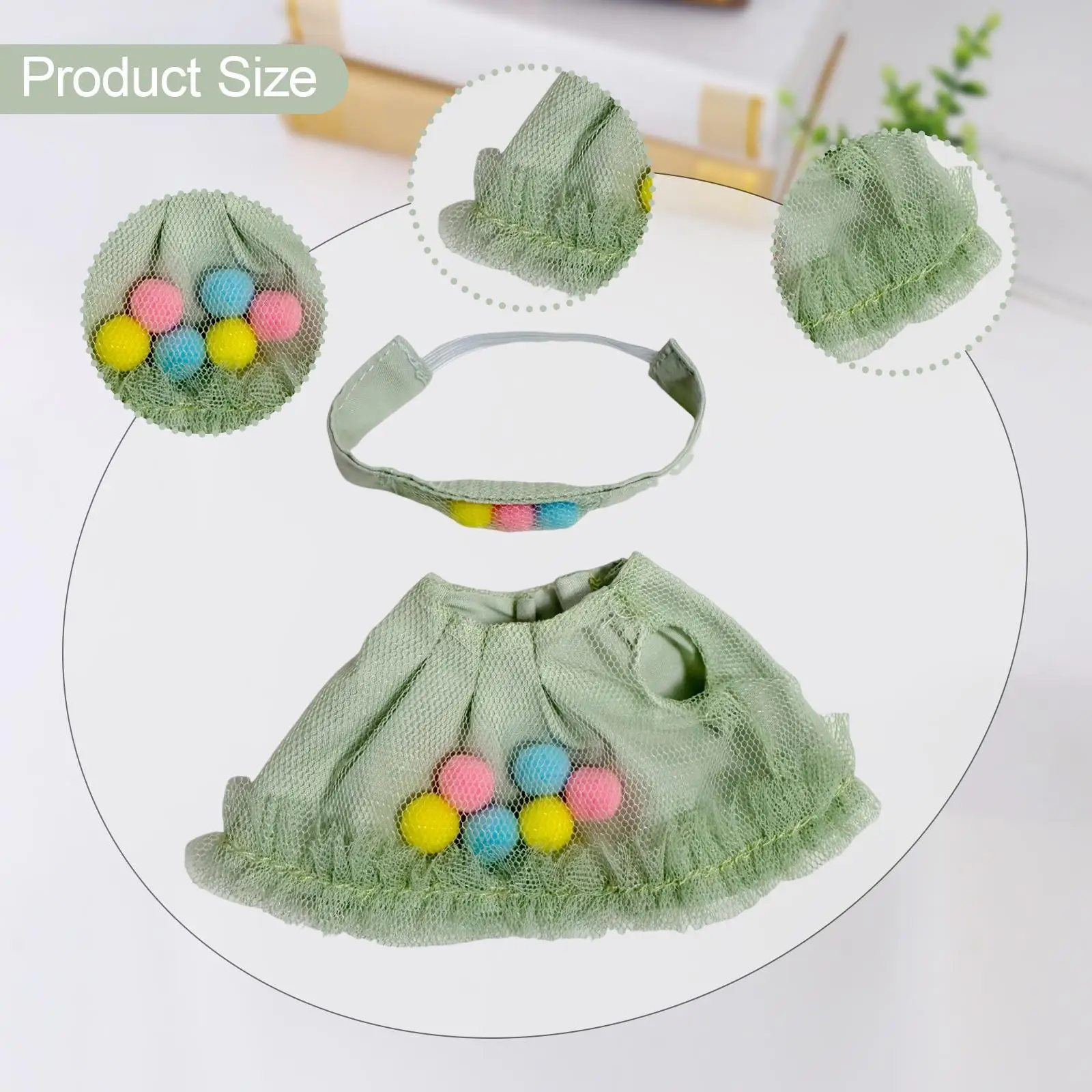 Zestaw ubranek dla lalek, kostium dla lalek 15-17 cm, rękodzieło DIY, dekoracja, stylowa spódniczka i nakrycie głowy, akcesoria, bez lalki, zielony