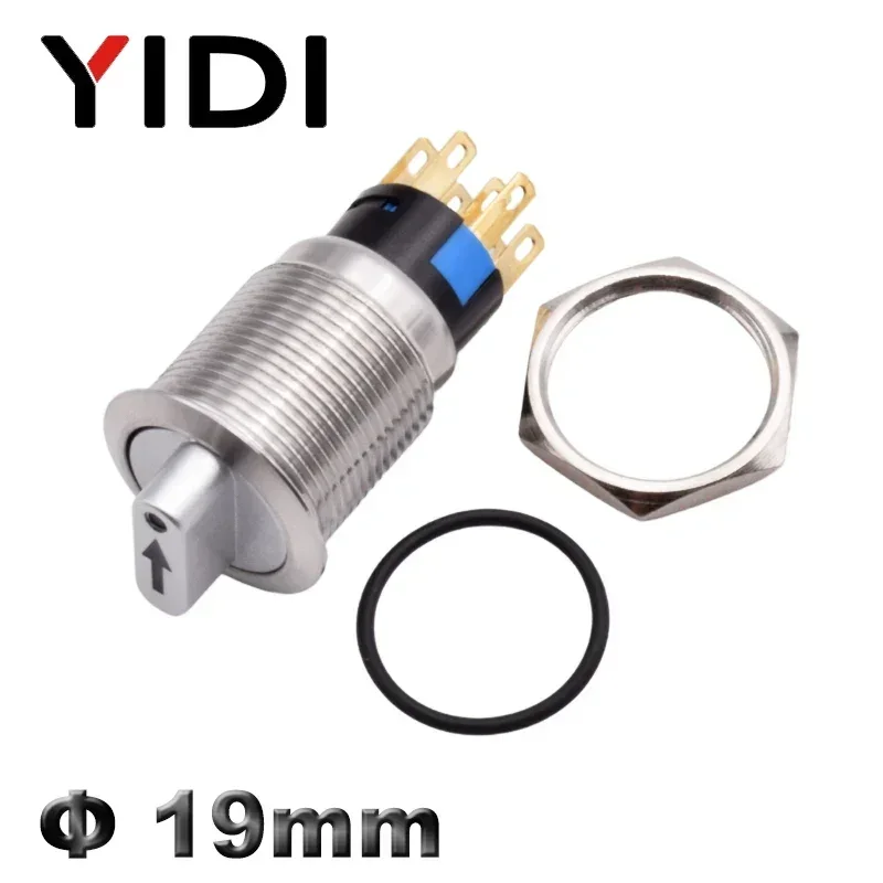 19mm 2 3 Position Metal Selector Rotary Push Button Switch Latching SPDT 12V 220V LED Stainless Steel ON OFF Knob Switch 1NO 1NC view 3