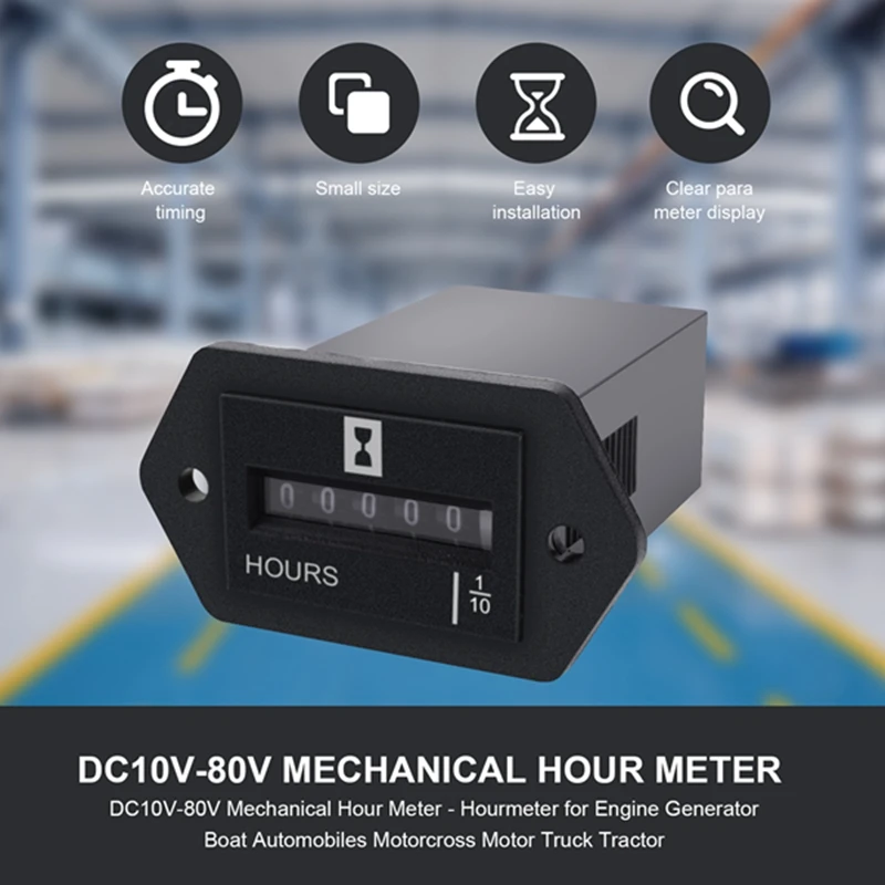 DC10V-80V Mechanical Hour Meter - Hourmeter For Engine Generator Boat Automobiles Motorcross Motor Truck Tractor