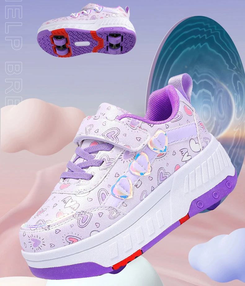 Kinder-Skateboard-Schuhe Geh- und Rollschuh-Kombination Komfortabel Verschleißfest Outdoor-Rollschuh-Sneakers für Mädchen und Jungen 4 Räder – Detail 2