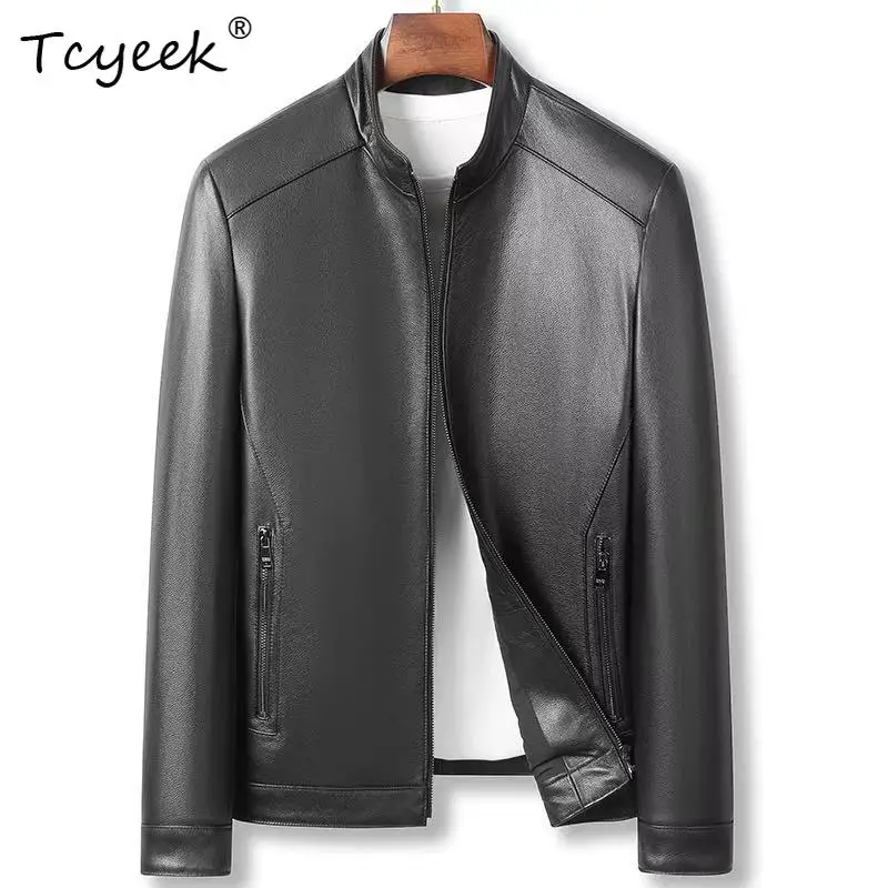 

Tcyeek Natural Cowhide Real Leather Jacket Men Business Casual Coat Thin Style Autumn Clothes New in Coats Chaquetas Moto Hombre