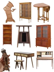Dollhouse miniature furniture akimbo with tray four-layer storage cabinet fold table bookcase shelve Dollhouse home decoration