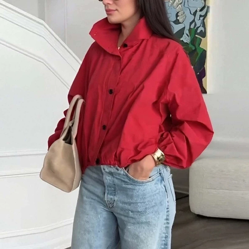 

Новые повседневные однотонные женские куртки-бомберы, свободные однобортные женские пальто на молнии с воротником-стойкой, осень 2021, модная женская куртка